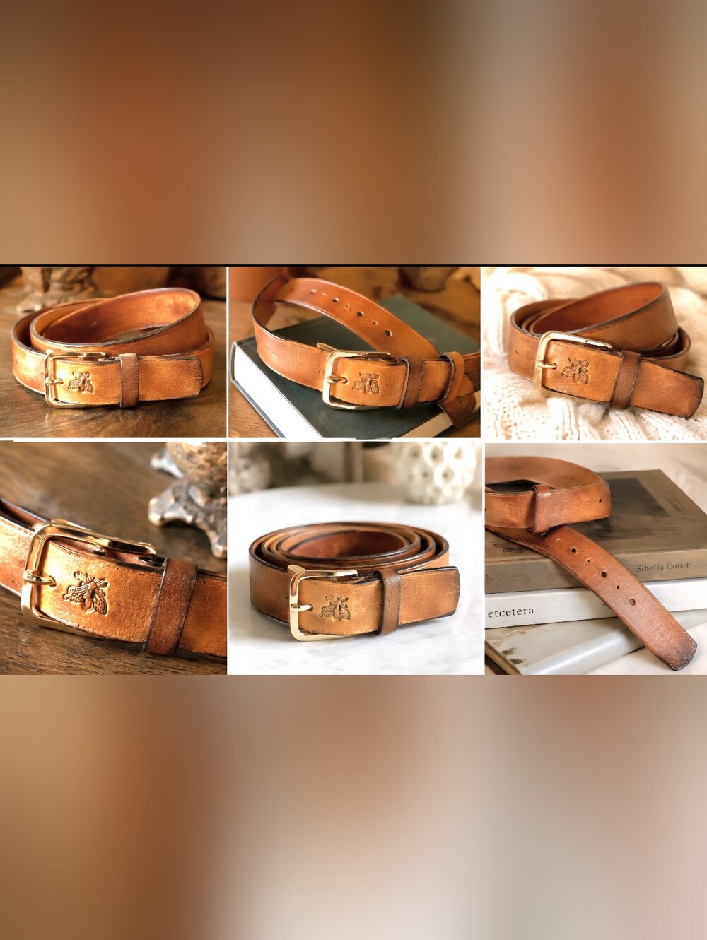 VINTAGE HAND TOOLED LEATHER BELT STAG BUTTERFLIES8